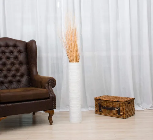 Vista 8 de Leewadee Florero grande de 26 pulgadas de madera de mango para hierba de pampas, flores secas Blanco