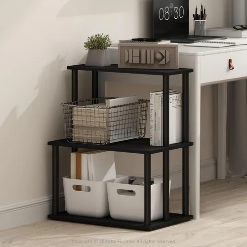 Vista 12 de Furinno Turn-N-Tube - Estantería multipropósito con exhibición y almacenamiento para impresora de 3 niveles, sin herramientas, color pino ámbar