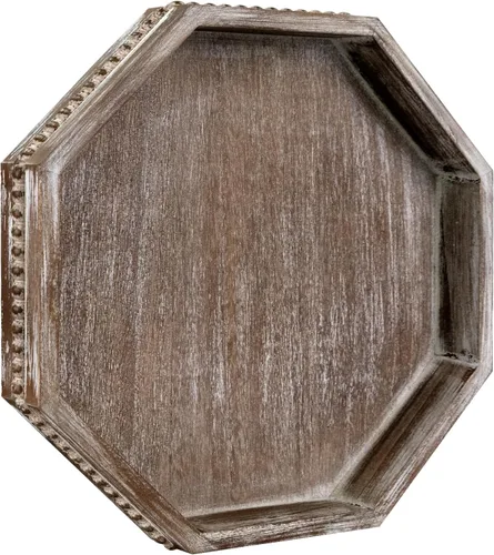 Vista 21 de MAONAME Bandeja de Madera para Servir, Bandeja de Madera Estilo Granja con Cuentas, Bandeja Octogonal para Servir Blanca Lavada, Bandeja de Mesa