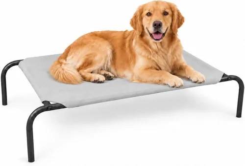 Vista 14 de Cama elevada con marco de acero para mascotas, portátil, fresca y estilo catre Gris