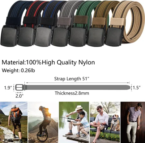 Vista 2 de LionVII Cinturones de nailon para hombre, cinturón transpirable con hebilla de plástico YKK duradera para trabajar, recortar para adaptarse a