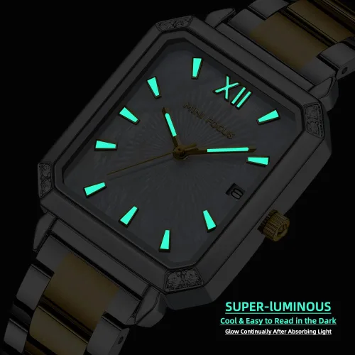 Vista 6 de Mini Focus - Reloj de pulsera elegante para mujer (caja de diamantes, esfera de madre de peramanecilla luminosacalendario) reloj de acero inoxidable