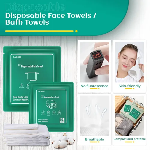 Vista 3 de Sábanas desechables para hotel, artículos esenciales de viaje con 2 toallas de baño desechables, 2 toallas faciales desechables y 4 piezas