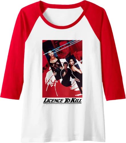 Vista 15 de Official James Bond 007 Licence To Kill - Camiseta de béisbol raglán, Negro - Negro/Blanco