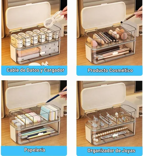 Vista 3 de RayHenry 2 PCS Stackable Cable Organizer Storage Box, Desktop Cord Management Box for Chargers, Jewelry, Hair Ties, Cables, Desk Organizer with
