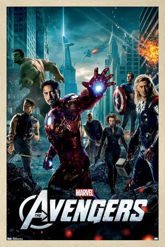 Vista 7 de Marvel Avengers: Póster de pared de una hoja, 22.4 pulgadas de largo x 14.7 pulgadas de ancho, versión enmarcada de madera de granero