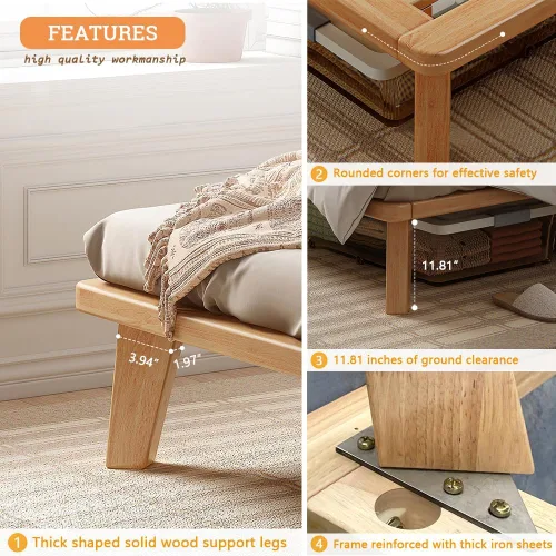 Vista 4 de NELYE Base de cama de plataforma individual, base de colchón de madera maciza de 14 pulgadas con listones de apoyo y patas, marco de cama simple