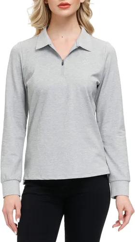 Vista 8 de JINSHI Polo de golf para mujer, de manga larga, con cremallera, deportiva, de secado rápido, atlética, casual, ajustada
