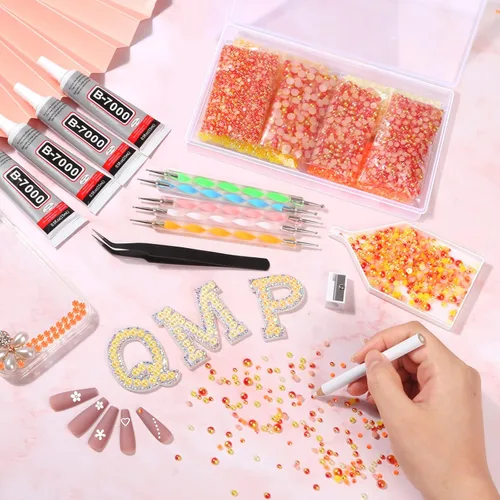 Vista 7 de 10000 perlas para uñas de diamantes de imitación para uñas con 4 piezas de pegamento B7000 de 0.5 fl oz, perlas para manualidades, 4