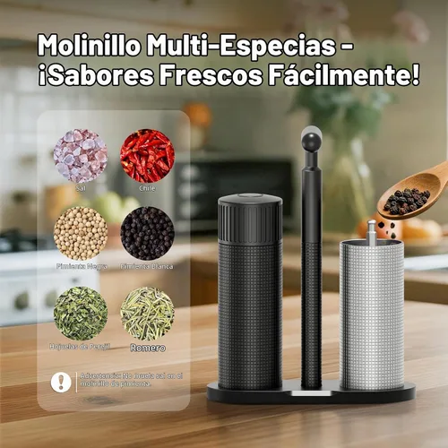 Vista 3 de Luvan Juego profesional de molinillo de sal y pimienta, molinillo manual de sal y pimienta de aluminio resistente con 12 grosores ajustables, juego