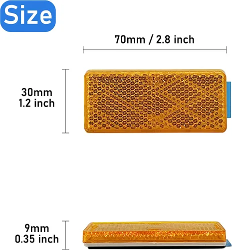 Vista 5 de Reflector de seguridad rectangular autoadhesivo de 2.57 x 1.18 pulgadas, impermeable, para remolque de buzón de entrada (2 unidades, naranja)