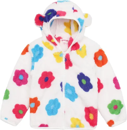 Vista 27 de Chaqueta con capucha de forro polar con cremallera para niñas y niños pequeños, abrigo de osito cálido de invierno Negro