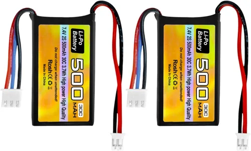 Vista 6 de Batería Lipo de 7.4 V, 500 mAh, 30 C, batería de drones con enchufe PH2.0 para modelos de automóvil AX24 SCX24 RC compatibles con la mayoría