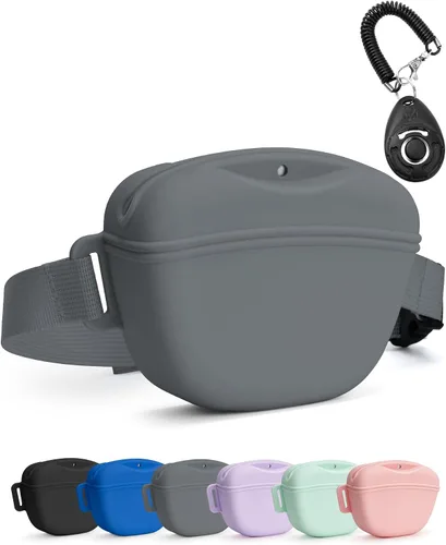 Vista 8 de Bolsa de golosinas para perros heouvo con clicker de entrenamiento, cierre magnético mejorado para evitar derrames, bolsa de golosinas de silicona