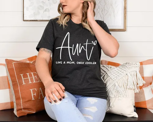 Vista 4 de Auntie Shirt, Like A Mom Only Cooler Shirt, Baby Announcement for Aunt, Funny Aunt Shirt