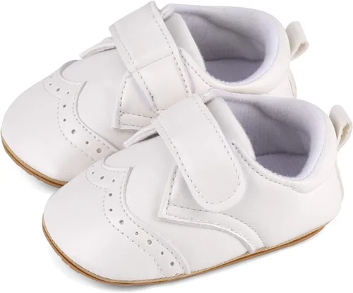 Vista 4 de ESTAMICO - Tenis de piel sintética para bebés, niños y niñas, suela de goma antideslizante, para primeros pasos, zapatos para exteriores