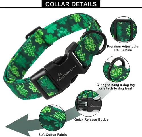 Vista 150 de Aring Pet Collar de algodón, ligero y ajustable, con hebilla de liberación rápida, para perros pequeños, medianos y grandes, para cachorros, S, Hoja