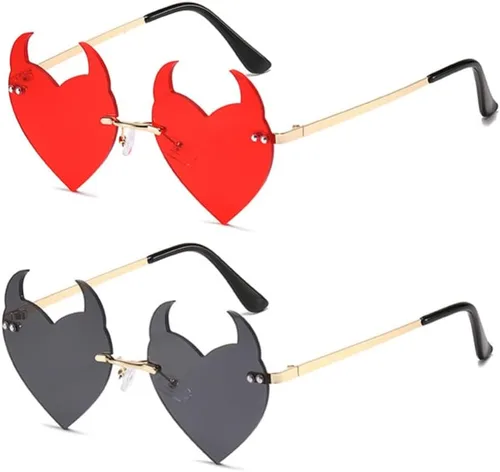 Vista 10 de ENTHYI Diablo Corazón Gafas de sol Rimless rave Moda Halloween Party Funny Negro