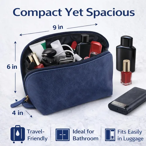 Vista 2 de Estuche de cuero para cosméticos, bolsa de maquillaje de viaje, bolsa de aseo de cuero, bolsa de maquillaje de lujo, bolsa de cosméticos de cuero