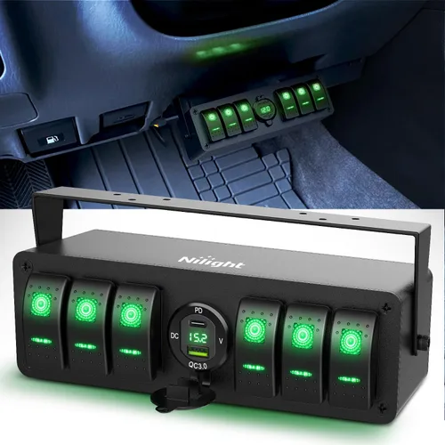 Vista 11 de Nilight - Caja de interruptor basculante (4 cuadrillas, 12 V, SPST, encendido), color naranja Toggle Switches PD Type C and QC 3.0 USB Sockcet