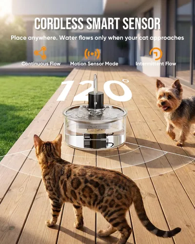 Vista 2 de Wireless Cat Water Fountain Glass DIY - 108oz/3.2L Automatic Ultra-Quiet Cat Water Fountain Cordless, Glass Battery Operated Pet Fountain