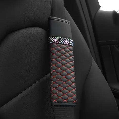 Vista 6 de AICEL - Juego de 2 fundas para cinturón de seguridad de auto, correa de hombro con brillo de strass para una conducción más cómoda, almohadillas