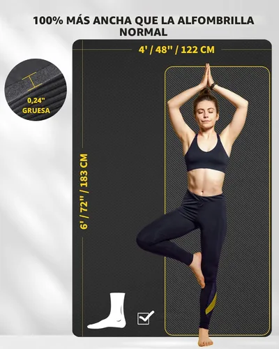 Vista 2 de CAMBIVO Esterilla de Yoga Grande (6' x 4'), Alfombrilla de Entrenamiento Extra Ancha para Hombres y Mujeres, Esterilla de Yoga Gruesa de 1/3 y 1/4