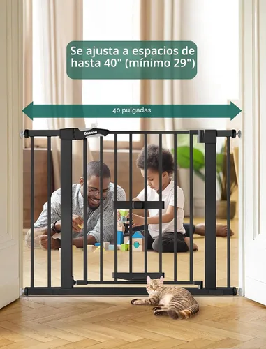 Vista 7 de BABELIO Nueva Versión Puerta de Bebé con Puerta para Gatos Ajustable, Puerta de Mascotas de Metal de 29-40" para Escaleras y Puertas, Montaje a Negro