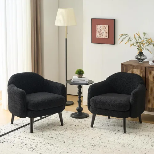 Vista 14 de VINGLI Sillón de Acento Moderno Tipo Barril de 30.3" de Ancho con Reposabrazos Track, Patas de Madera Sólida, Cómoda Silla Club Tapizada, Sofá