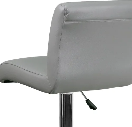 Vista 9 de Flash Furniture Taburete de bar de altura ajustable de vinilo gris contemporáneo con asiento enrollado y base cromada