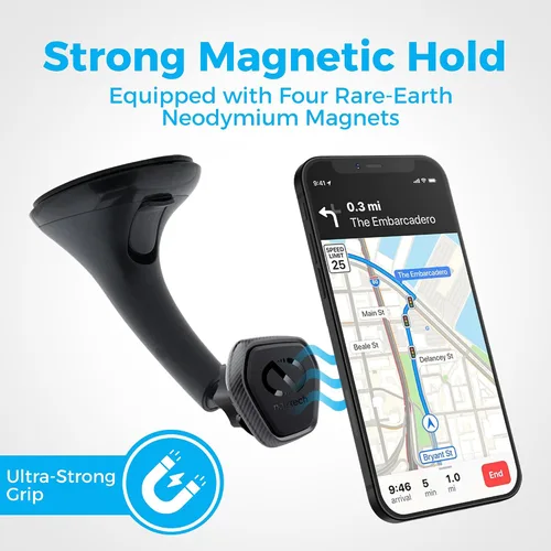Vista 4 de Naztech MagBuddy Elite - Soporte magnético para teléfono con ventosa para parabrisas, ajustable en 360°, compatible con iPhone y Android