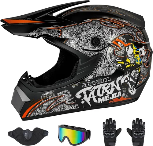 Vista 8 de CARTMAN Casco para adultos de bicicleta de tierra, casco de motocicleta de cara completa aprobado por el DOT, mate negro y amarillo para motocross
