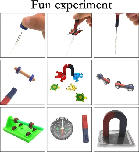 Vista 3 de EUDAX Labs Junior Science N/S - Juego de imanes para educación, herramientas de experimento científico, incluye barra/anillo/herradura/brújula