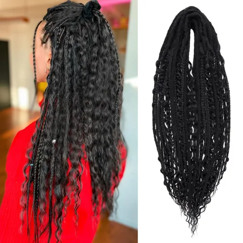 Vista 54 de Leeven Extensiones de Rastas Sintéticas de Doble Punta de 24 Pulgadas 30 Hebras Rastas Boho 613 Rubio 3 Estilos Mixtas Onduladas Rizadas DE Rastas