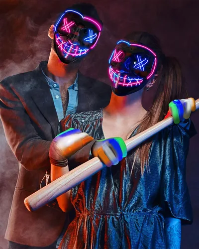 Vista 6 de Máscara de carnaval de Halloween, guantes de esqueleto, máscara de la purga, guantes luminosos, disfraces de Halloween aterradores para adultos