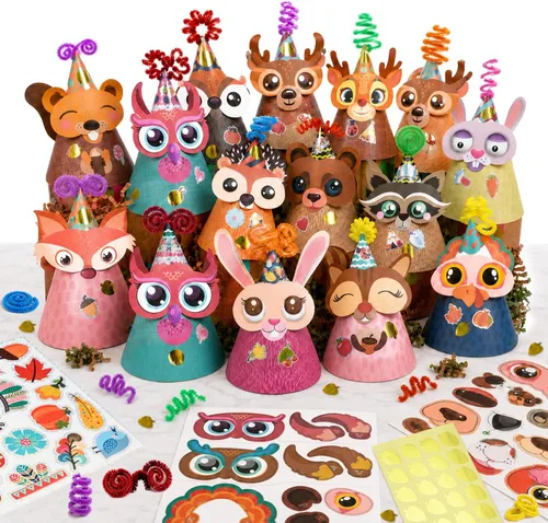 Vista 8 de Sombreros de fiesta de Glittery Garden para niños, arte y manualidades. Divertido kit de actividades de cumpleaños con pegatinas. Adorno de fiesta