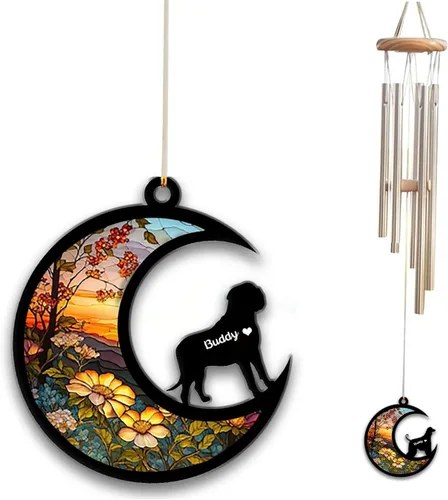 Vista 54 de Carillón de viento con atrapa el sol afghan Hound, campanilla de viento conmemorativa de girasol personalizada para perro, regalo de pérdida