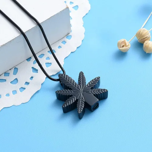 Vista 3 de shajwo Collares de urna de hojas de marihuana para cenizas para mujeres y hombres, joyería de cremación, colgante conmemorativo de cenizas humanas