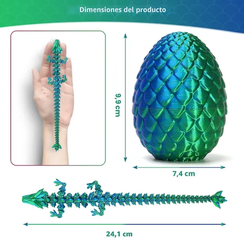 Vista 5 de Zobetro Dragón Impreso en 3D con Huevo Sorpresa, Dragón de Cristal Articulado en Huevo, Juguetes de Escritorio Fidget de Dragón Ejecutivo, Regalos