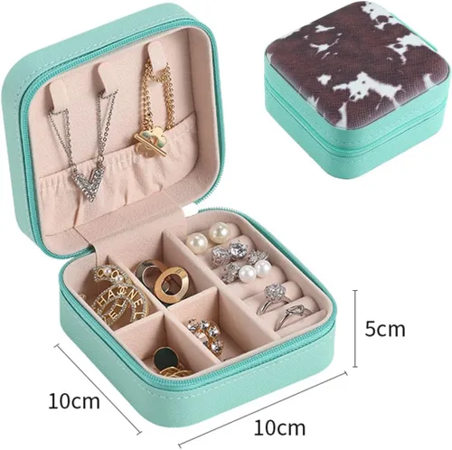 Vista 2 de Caja organizadora de joyas occidentales, con estampado de vaca vaquera para viaje, pequeño estuche de joyería portátil para niña de campo, regalo
