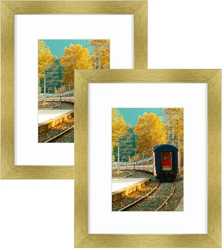 Vista 69 de Golden State Art, Portarretratos de 8 x 10 pulgadas con paspartú para fotos de 5 x 7 pulgadas - Vidrio de alta definición para montaje en pared o 1
