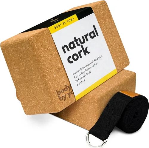 Vista 7 de Cork Yoga Blocks 2 Pack – High Density Non Slip with Select Cork Grain for Chip-Resistant Durability Extra Thick 4” for Support & Stability