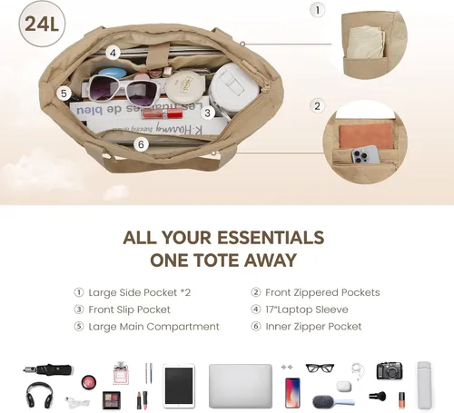 Vista 4 de befen Bolsa de mano para computadora portátil para mujer, bolsa de viaje para enfermera, bolsas acolchadas acolchadas, bolsa de playa ligera e