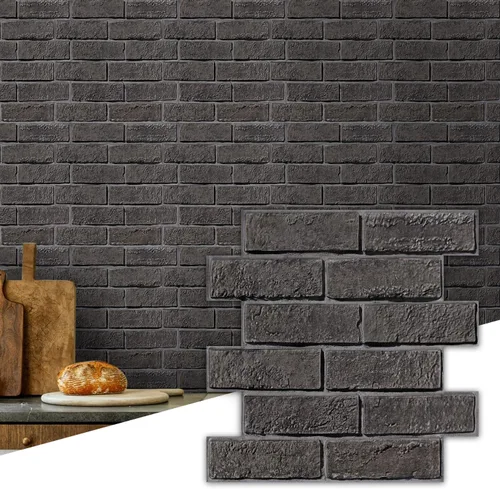 Vista 11 de Commomy Paneles de pared autoadhesivos de ladrillos falsos - 10 piezas de 30 cm x 30 cm de tamaño pequeño, diseño de PVC gris con manchas, papel