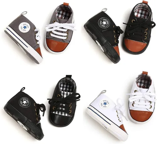 Vista 3 de KIDSUN - Zapatos deportivos unisex de caña alta para bebés mezclilla de lona suela antideslizante suaves para los primeros pasos