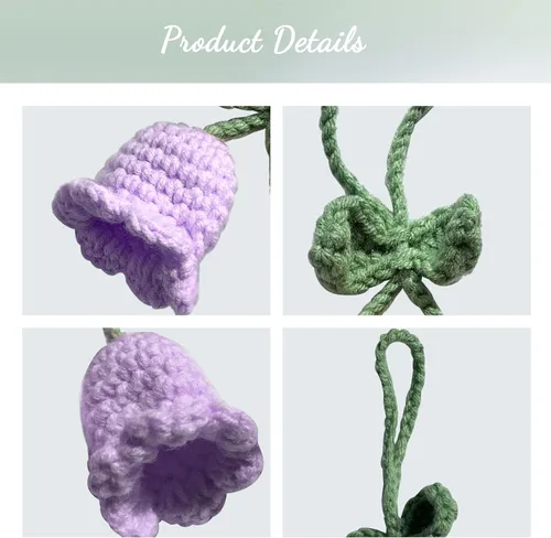 Vista 6 de Accesorios decorativos para colgar en el espejo del automóvil, colgante de flor hecha a mano, decoración para llavero de automóvil, bolso (morado)
