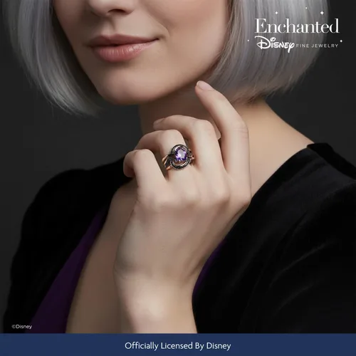 Vista 2 de Jewelili Enchanted Disney Fine Jewelry - Anillo de oro rosa de 14 quilates sobre plata de ley, rodio negro con 15 quilates y amatista