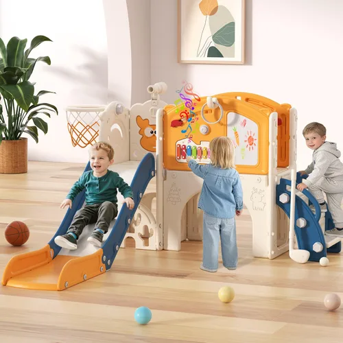 Vista 9 de BIERUM Juego de Tobogán para Niños Pequeños, 13 en 1, Tobogán Interior para Niños Pequeños de 1-3 años, Juego de Tobogán para Interiores y Crema