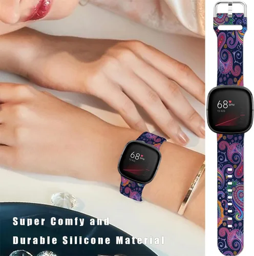 Vista 4 de Correas de reloj de dibujos animados con estampado floral compatibles con Fitbit Versa 4/Versa 3/Fitbit Sense 2/Sense Band de silicona suave