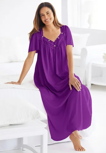 Vista 5 de Only Necessities Pijama largo y sedoso con encaje para mujer, talla grande